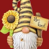 Gnome met Zonnebloemen & Bordje